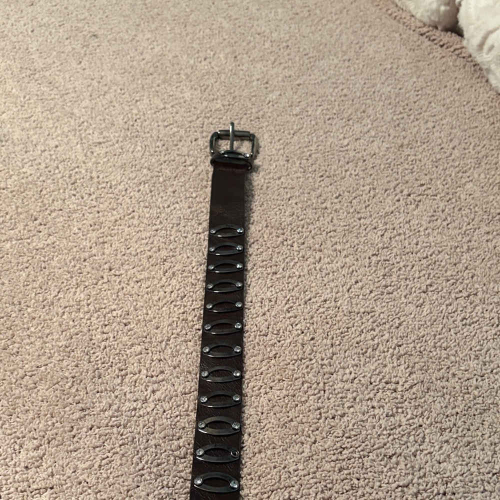 Chic Brown Leather Belt with Silver Accents